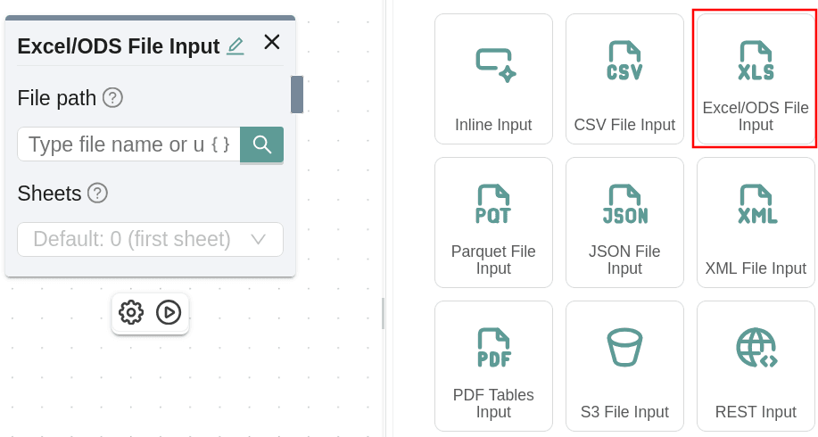Загрузка данных Excel (XLSX, XLS, ODS)
