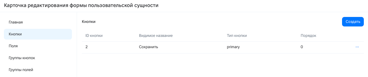 Карточка редактирования формы: Кнопки
