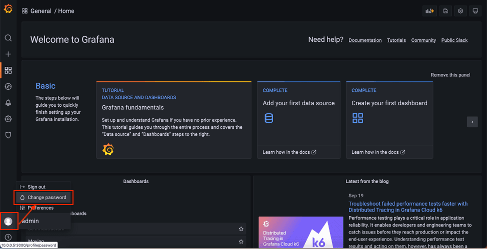 Управление профилем администратора в Grafana